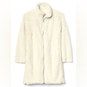 GAP Sherpa Teddy Soft Fuzzy Cozy Long Coat Zip Jacket Cream Size XS